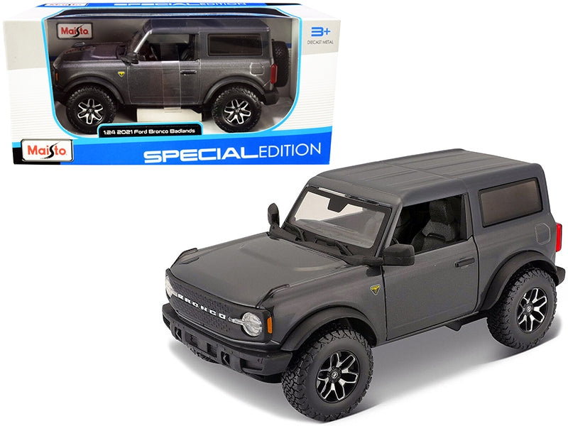 2021 Ford Bronco Badlands Gray Metallic with Black Top "Special Edition" 1/24 Diecast Model Car by Maisto Maisto