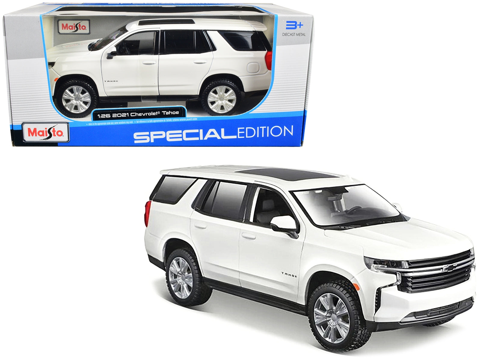 2021 Chevrolet Tahoe White with Sunroof "Special Edition" 1/26 Diecast Model Car by Maisto Maisto