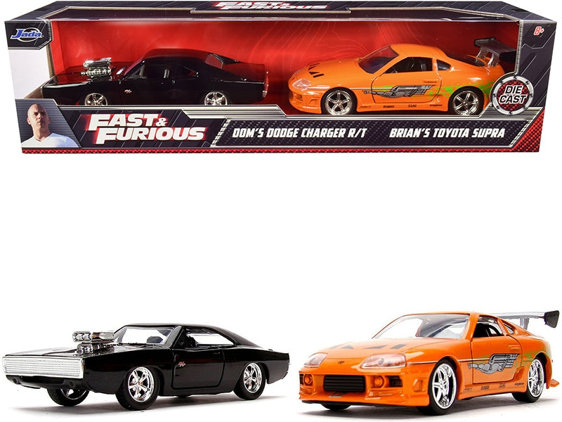 Dom's Dodge Charger R/T Black and Brian's Toyota Supra Orange Set of 2 pieces "Fast & Furious" Series 1/32 Diecast Model Cars by Jada Jada