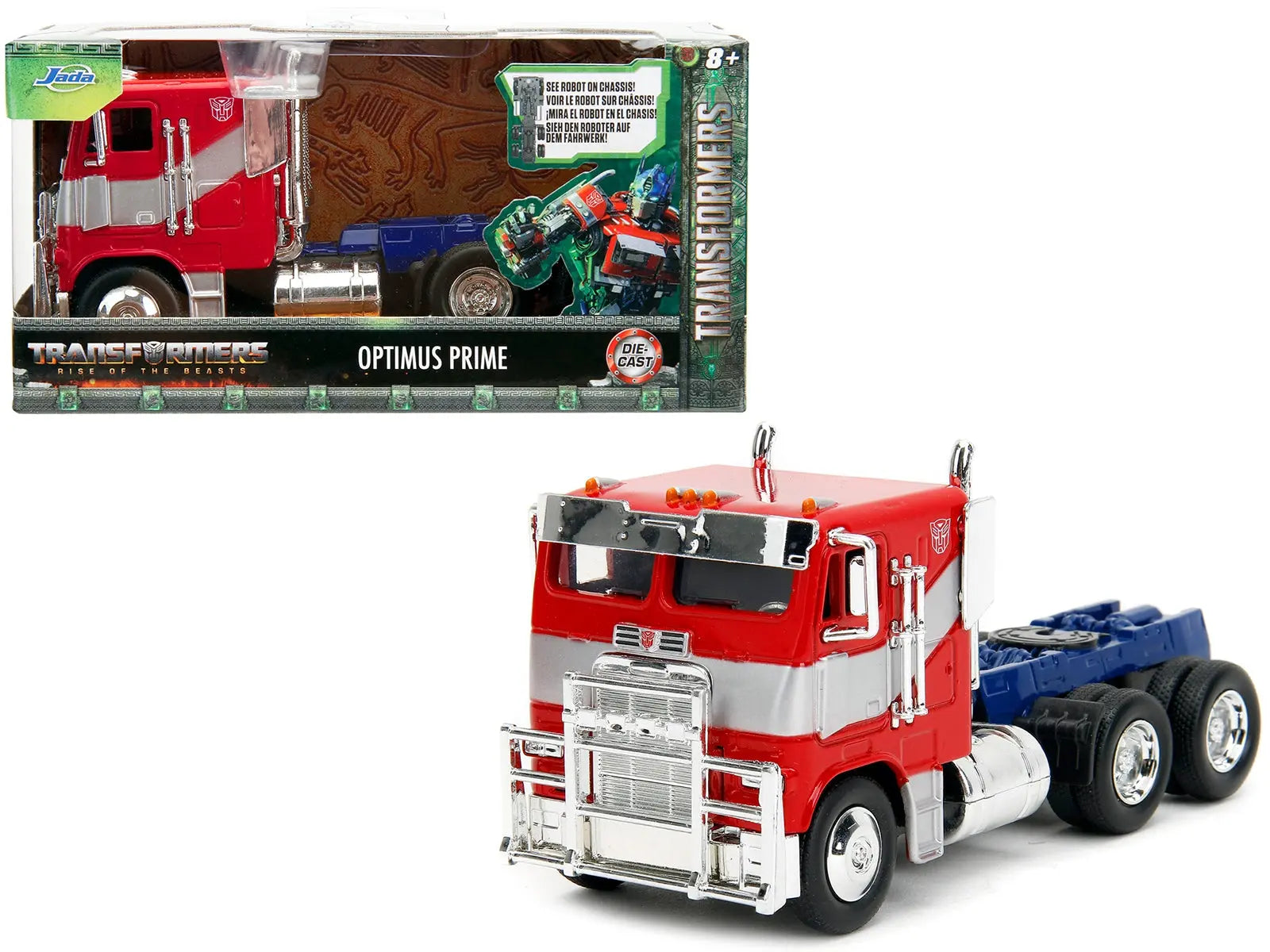 Optimus Prime Tractor Truck Red and Blue with Silver Stripes "Transformers: Rise of the Beasts" (2023) Movie "Hollywood Rides" Series 1/32 Diecast Model Car by Jada Jada