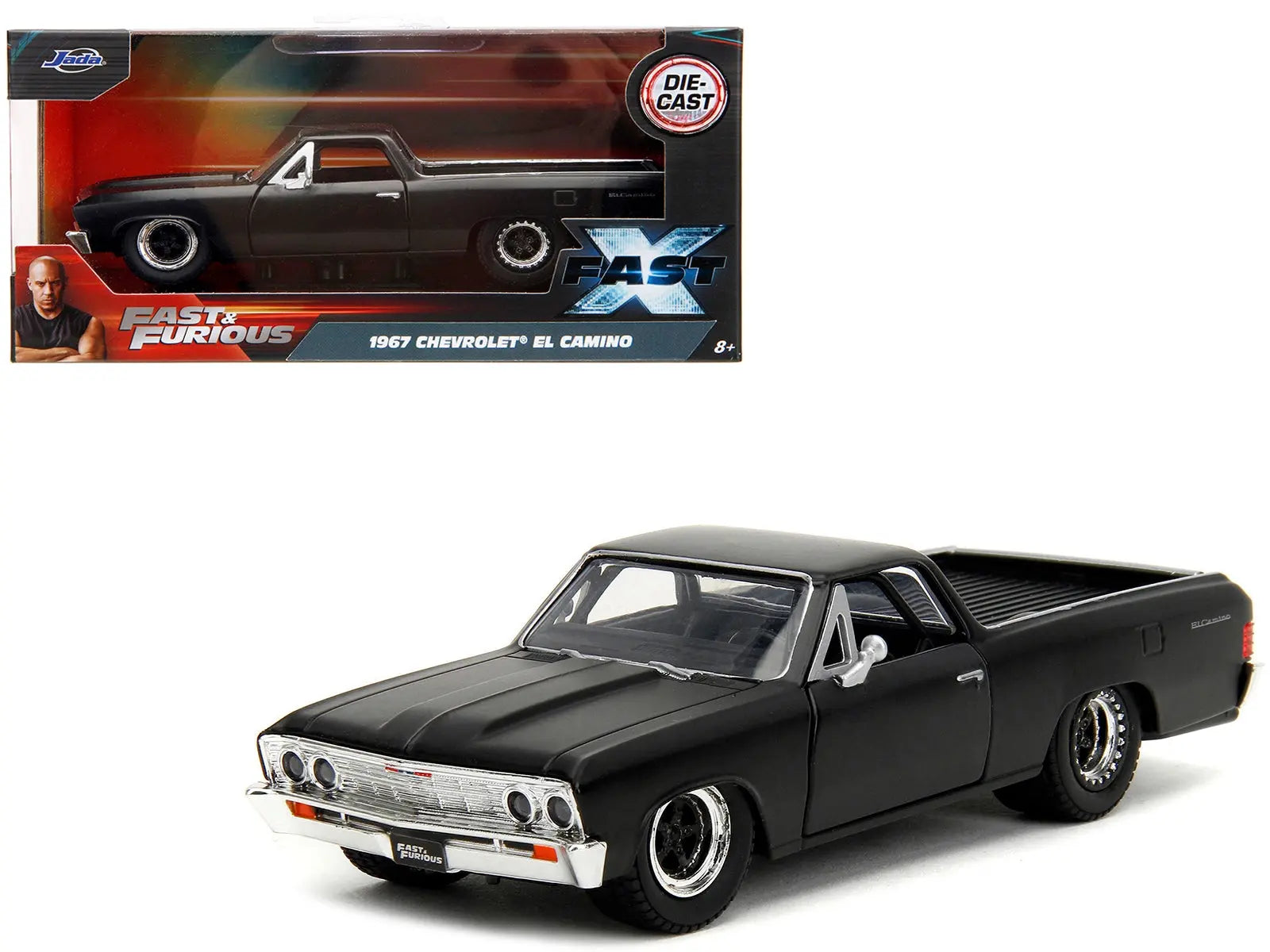 1967 Chevrolet El Camino Matt Black "Fast & Furious" Series 1/32 Diecast Model Car by Jada Jada