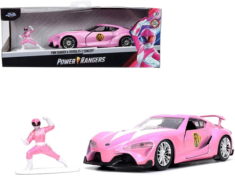 Toyota FT-1 Concept Pink Metallic and Pink Ranger Diecast Figurine "Power Rangers" "Hollywood Rides" Series 1/32 Diecast Model Car by Jada Jada