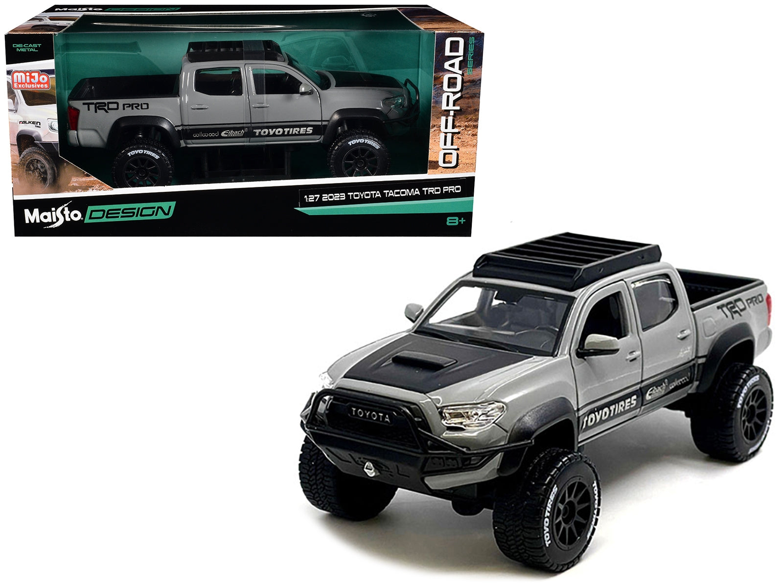 2023 Toyota Tacoma TRD PRO Off Road Pickup Truck Cement Gray with Black Hood and Roofrack "Maisto Design" Series 1/27 Diecast Model Car by Maisto Maisto