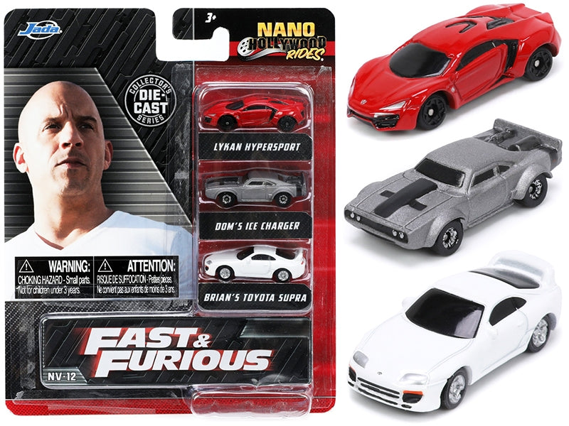 "Fast & Furious" Movie 3 piece Set Series 4 "Nano Hollywood Rides" Series Diecast Model Cars by Jada Jada