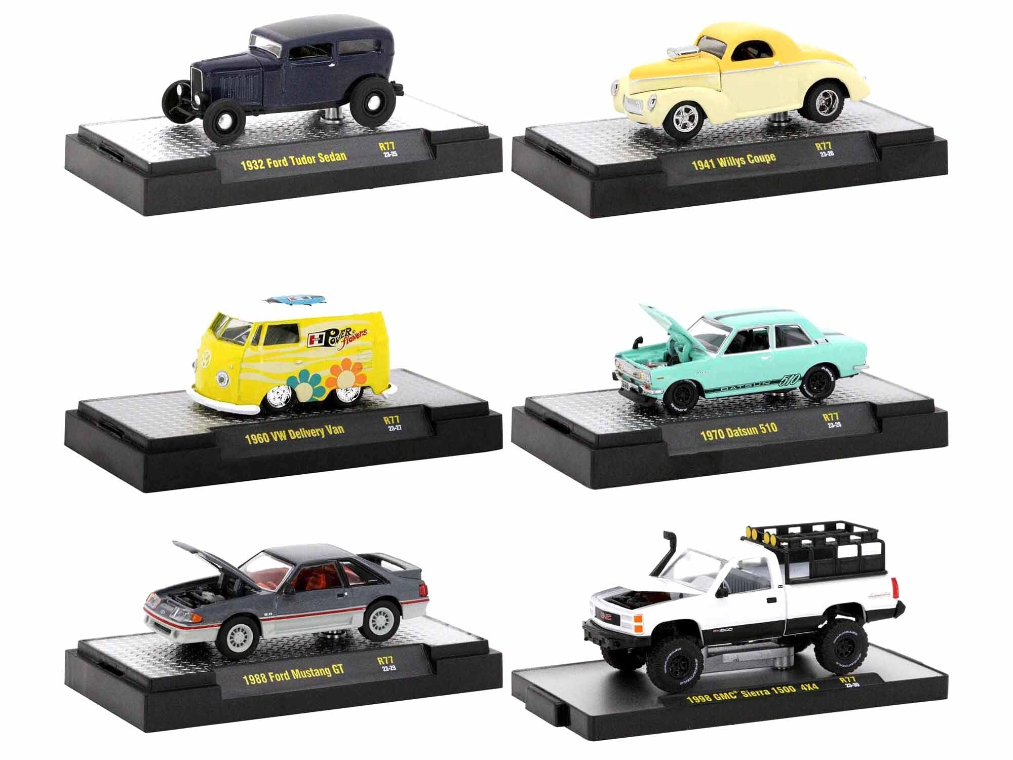 "Auto-Thentics" 6 piece Set Release 77 IN DISPLAY CASES Limited Edition 1/64 Diecast Model Cars by M2 Machines M2