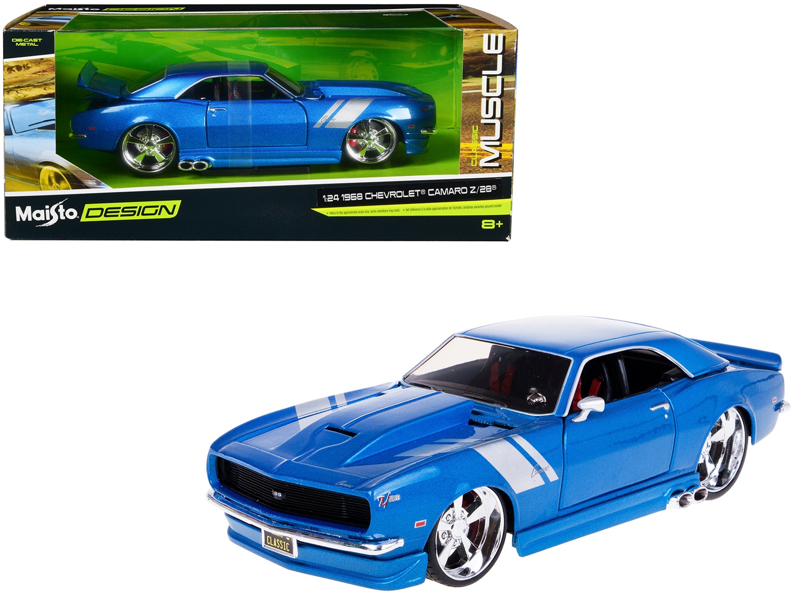 1968 Chevrolet Camaro Z/28 Blue Metallic with Silver Stripes "Classic Muscle" Series 1/24 Diecast Model Car by Maisto Maisto