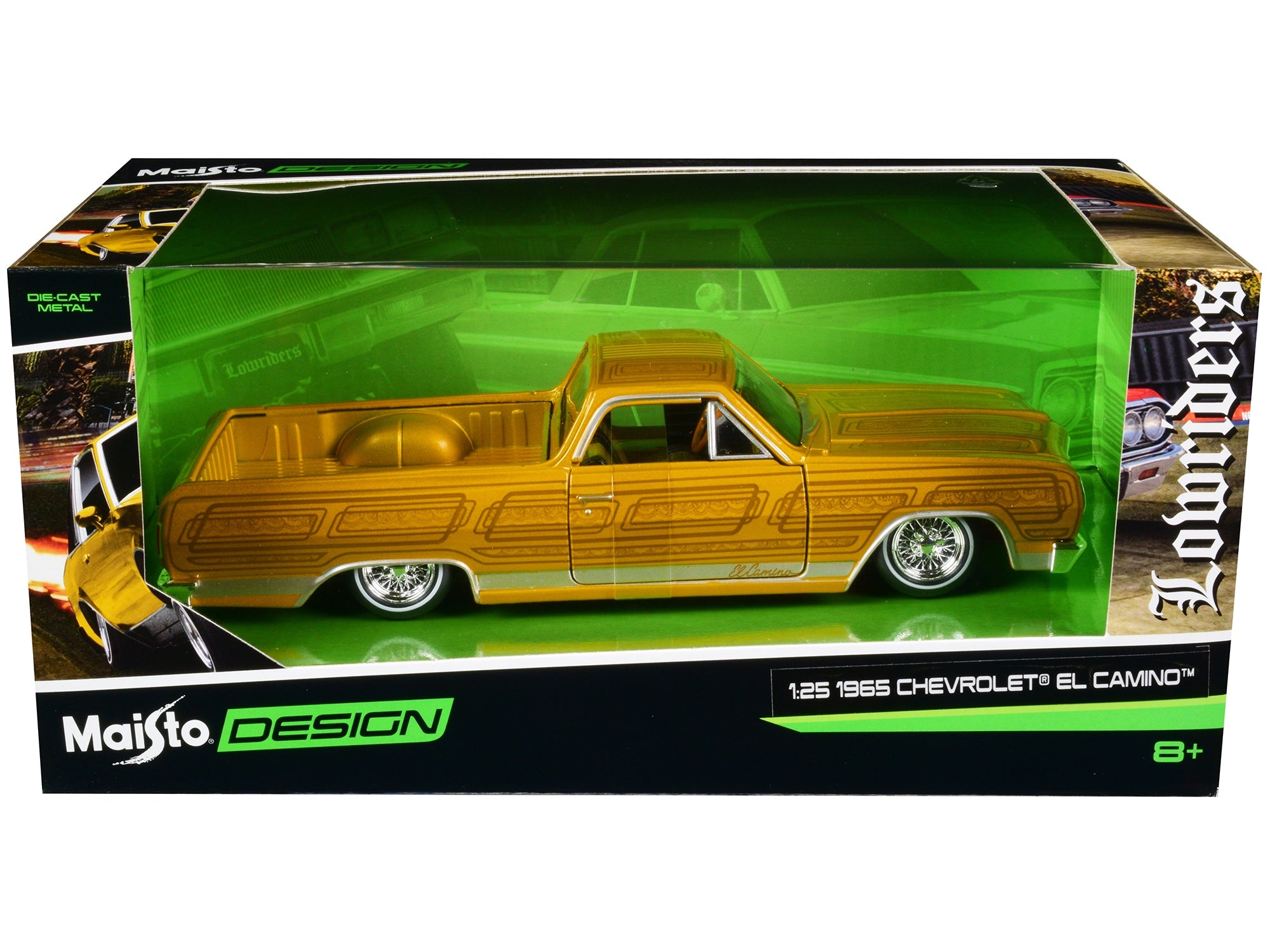 1965 Chevrolet El Camino Lowrider Gold Metallic with Graphics "Lowriders" Series 1/25 Diecast Model Car by Maisto Maisto