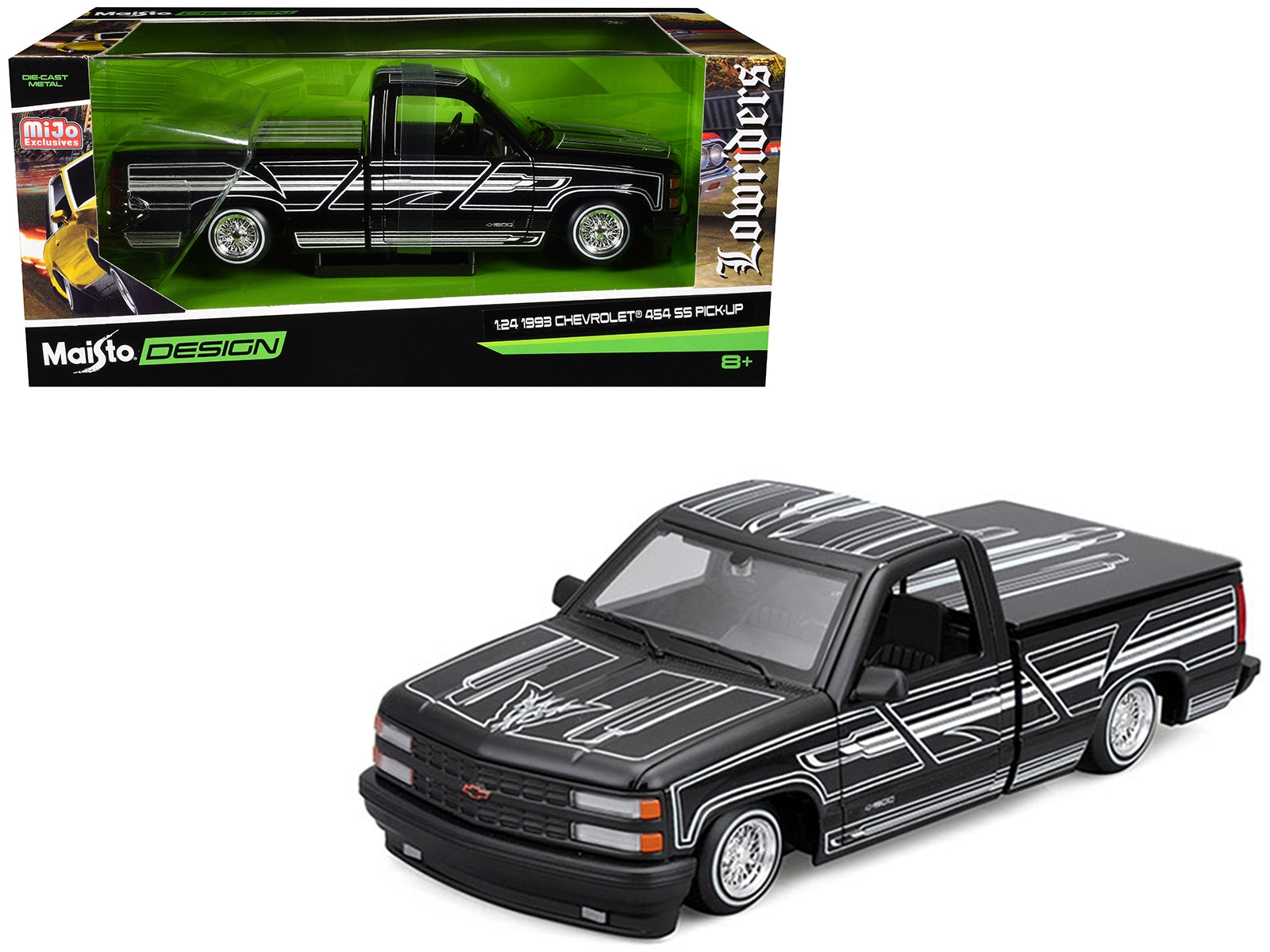 1993 Chevrolet 454 SS Pickup Truck Black with Graphics "Lowriders" "Maisto Design" Series 1/24 Diecast Model Car by Maisto Maisto