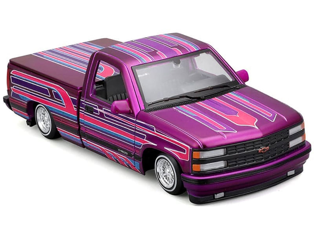 1993 Chevrolet 454 SS Pickup Truck Purple Metallic with Graphics "Lowriders" "Maisto Design" Series 1/24 Diecast Model Car by Maisto Maisto