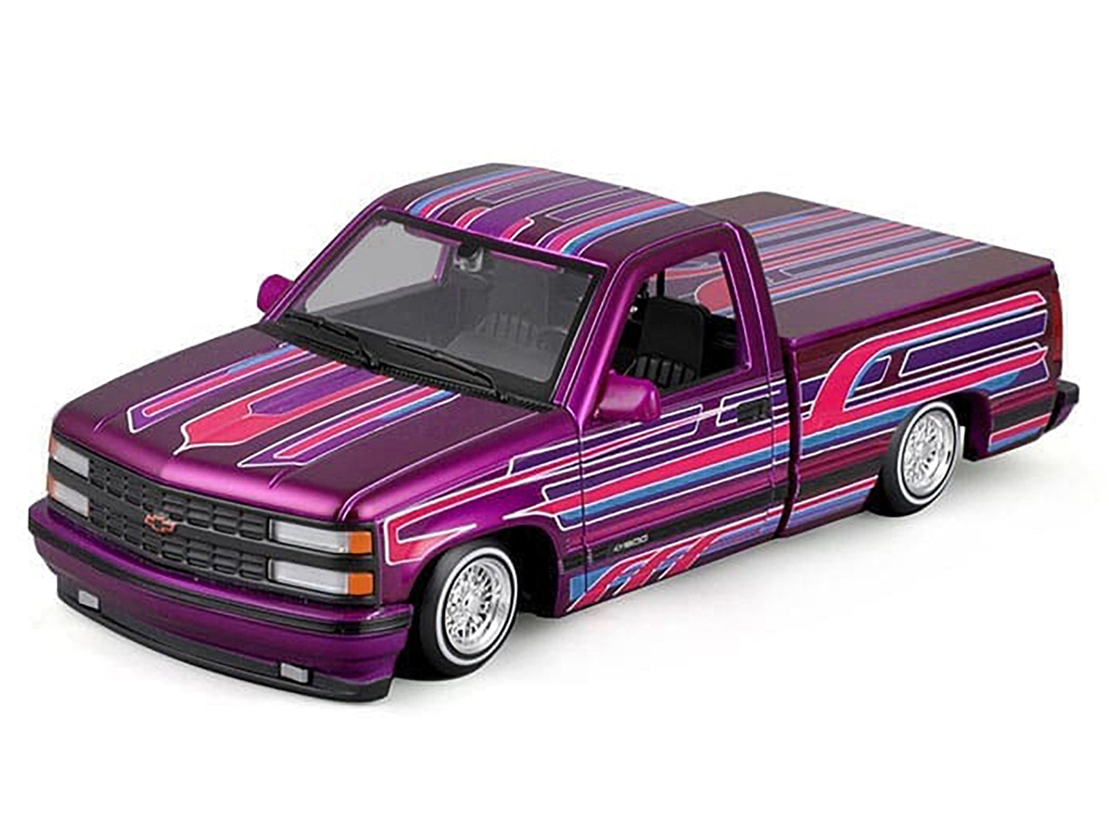 1993 Chevrolet 454 SS Pickup Truck Purple Metallic with Graphics "Lowriders" "Maisto Design" Series 1/24 Diecast Model Car by Maisto Maisto