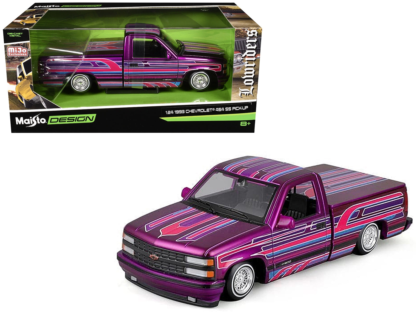 1993 Chevrolet 454 SS Pickup Truck Purple Metallic with Graphics "Lowriders" "Maisto Design" Series 1/24 Diecast Model Car by Maisto Maisto