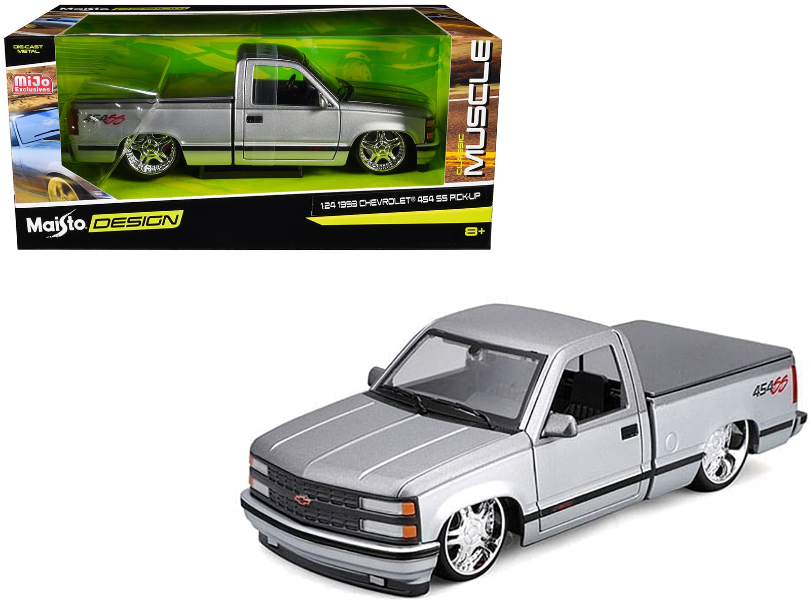 1993 Chevrolet 454 SS Pickup Truck Silver Metallic and Gray "Lowriders" "Maisto Design" Series 1/24 Diecast Model Car by Maisto Maisto