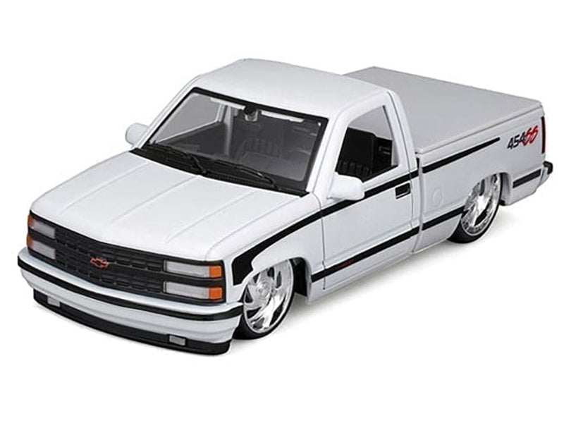 1993 Chevrolet 454 SS Pickup Truck White with Black Stripes "Lowriders" "Maisto Design" Series 1/24 Diecast Model Car by Maisto Maisto