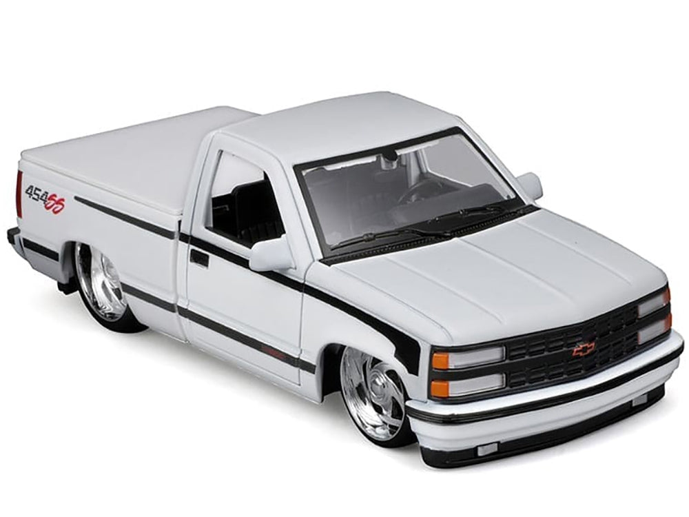 1993 Chevrolet 454 SS Pickup Truck White with Black Stripes "Lowriders" "Maisto Design" Series 1/24 Diecast Model Car by Maisto Maisto