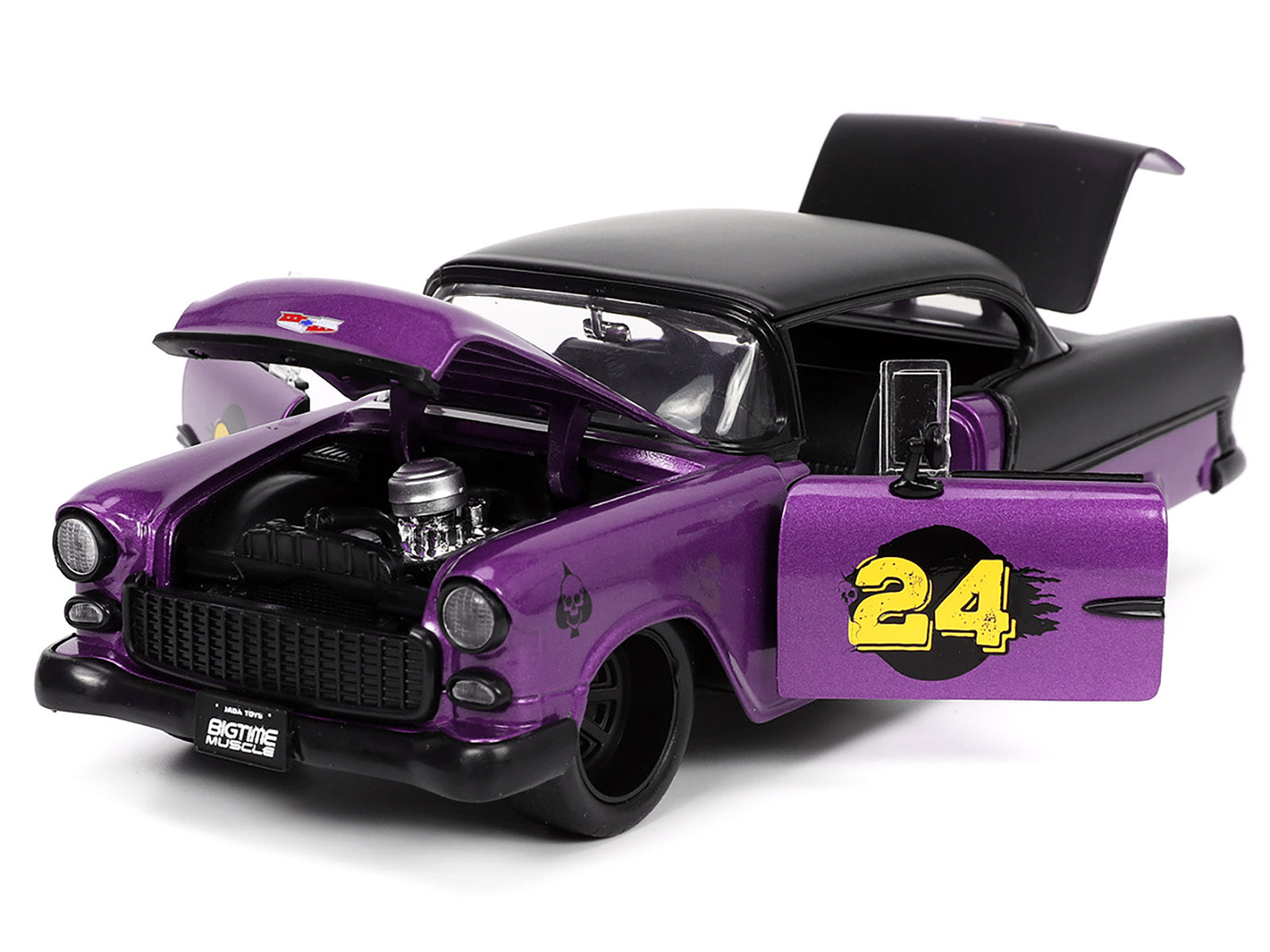 1955 Chevrolet Bel Air #24 Purple Metallic and Matt Black "Bigtime Muscle" Series 1/24 Diecast Model Car by Jada Jada