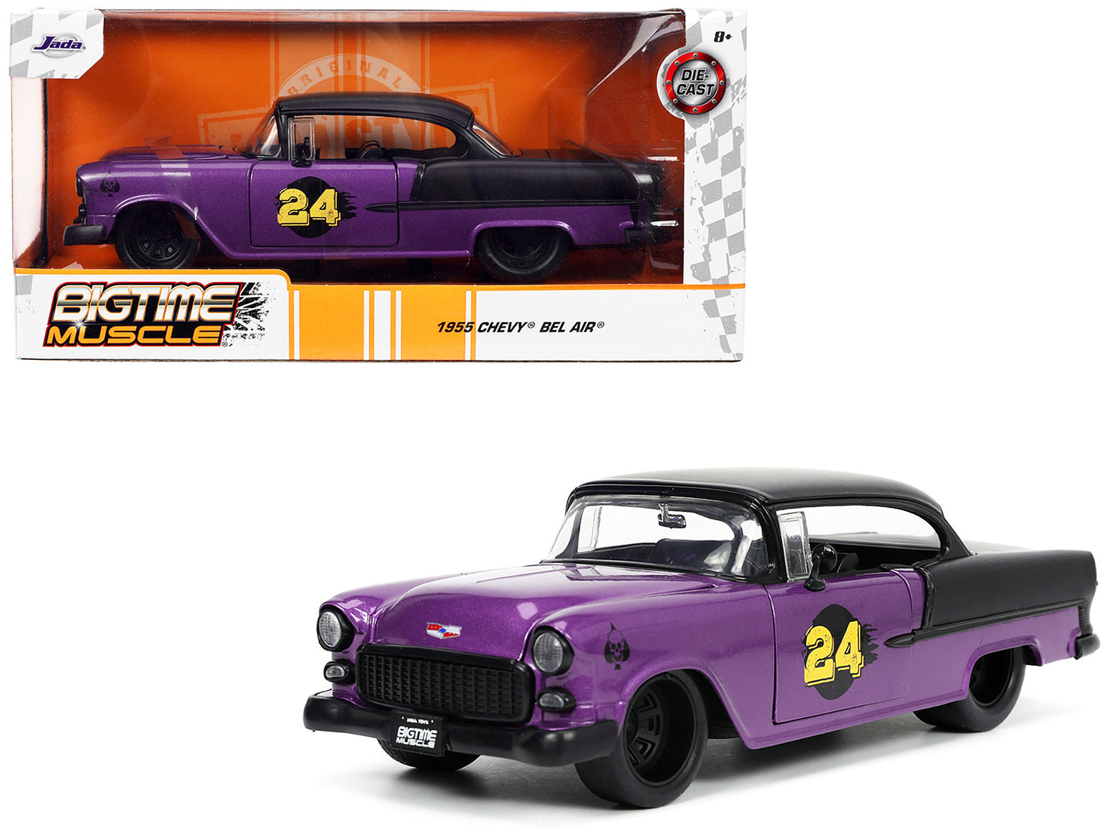 1955 Chevrolet Bel Air #24 Purple Metallic and Matt Black "Bigtime Muscle" Series 1/24 Diecast Model Car by Jada Jada