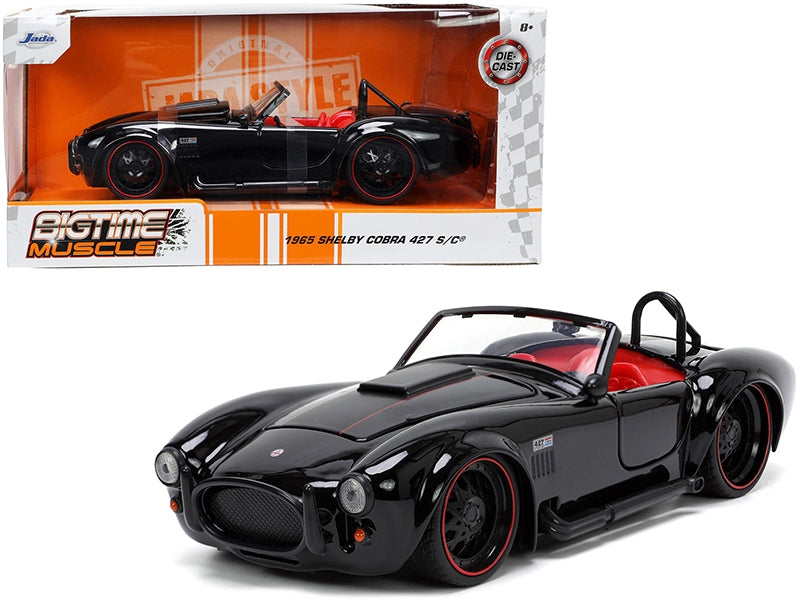 1965 Shelby Cobra 427 S/C Black with Matt Black and Red Stripes and Red Interior 