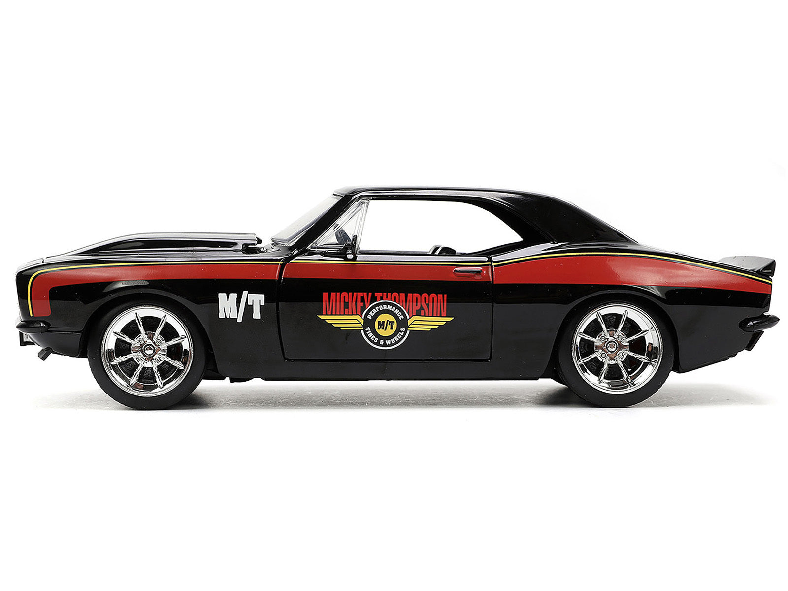 1967 Chevrolet Camaro "Mickey Thompson" Black with Red and Yellow Stripes "Bigtime Muscle" Series 1/24 Diecast Model Car by Jada Jada