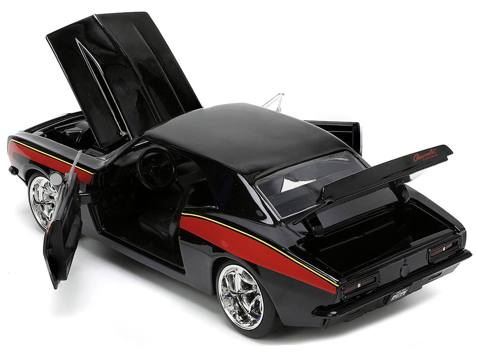 1967 Chevrolet Camaro "Mickey Thompson" Black with Red and Yellow Stripes "Bigtime Muscle" Series 1/24 Diecast Model Car by Jada Jada