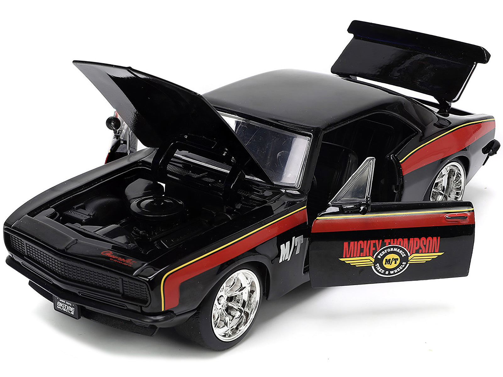 1967 Chevrolet Camaro "Mickey Thompson" Black with Red and Yellow Stripes "Bigtime Muscle" Series 1/24 Diecast Model Car by Jada Jada