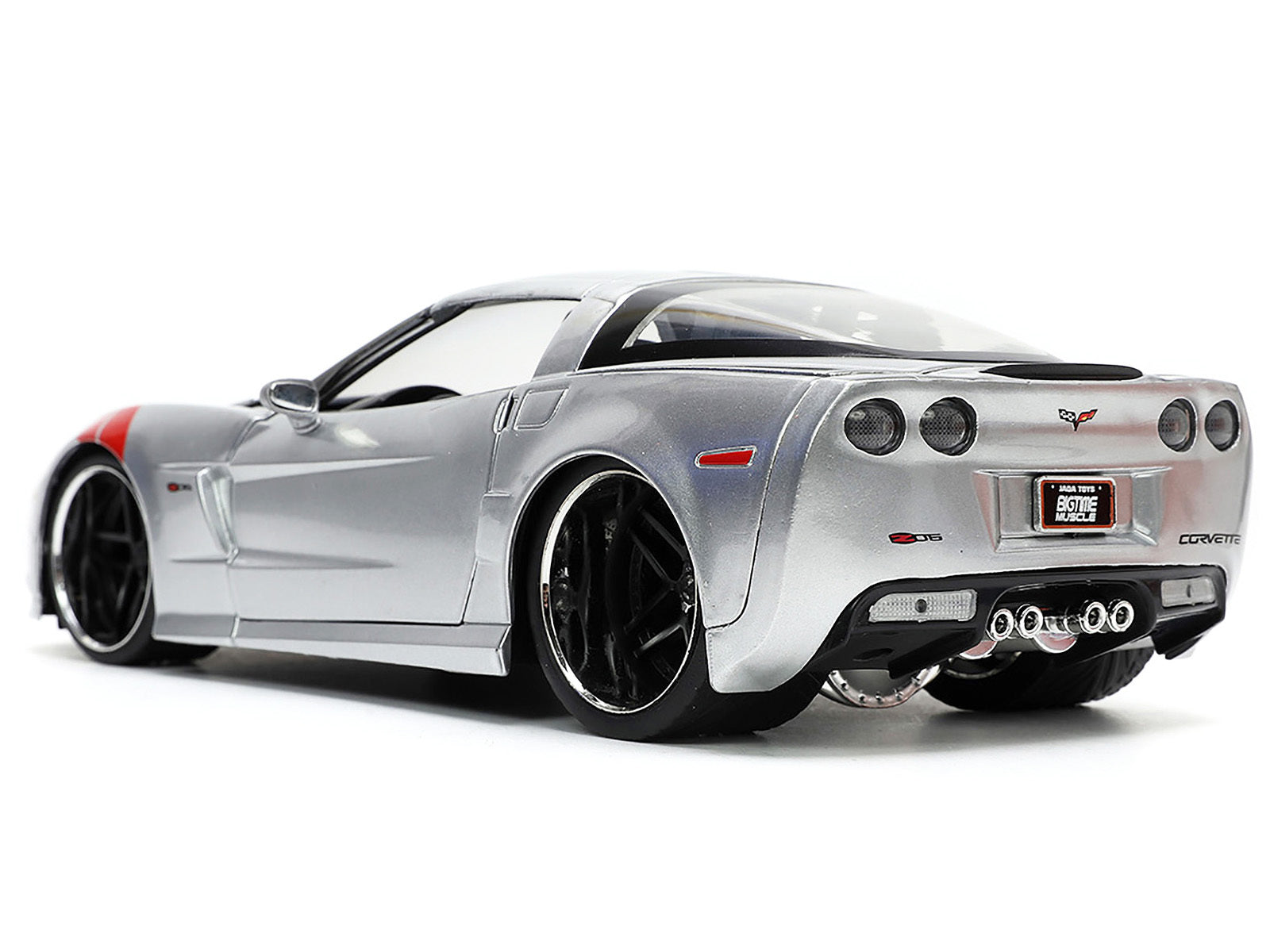 2006 Chevrolet Corvette Z06 Silver Metallic with Red Stripes "Bigtime Muscle" Series 1/24 Diecast Model Car by Jada Jada