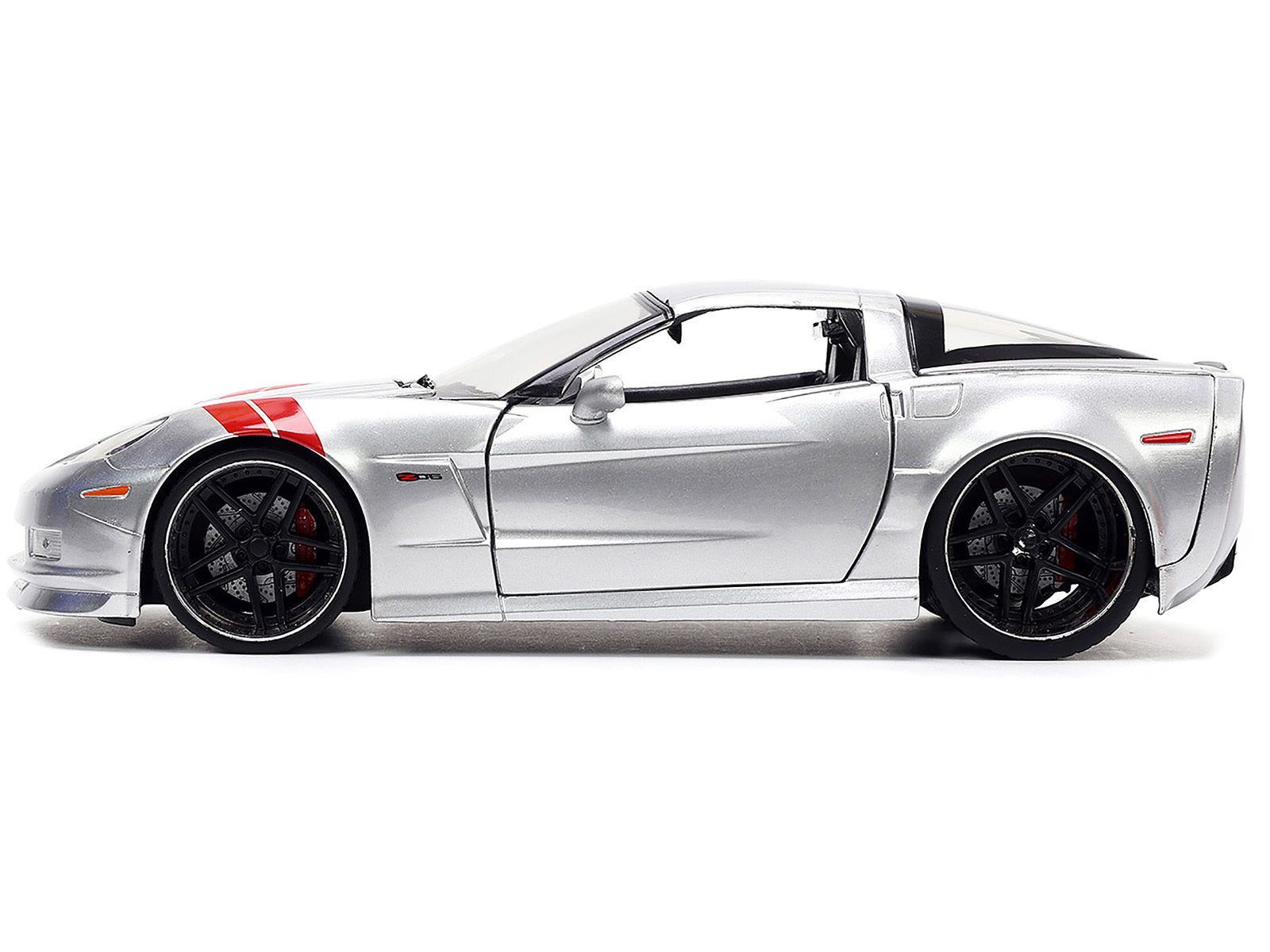 2006 Chevrolet Corvette Z06 Silver Metallic with Red Stripes "Bigtime Muscle" Series 1/24 Diecast Model Car by Jada Jada