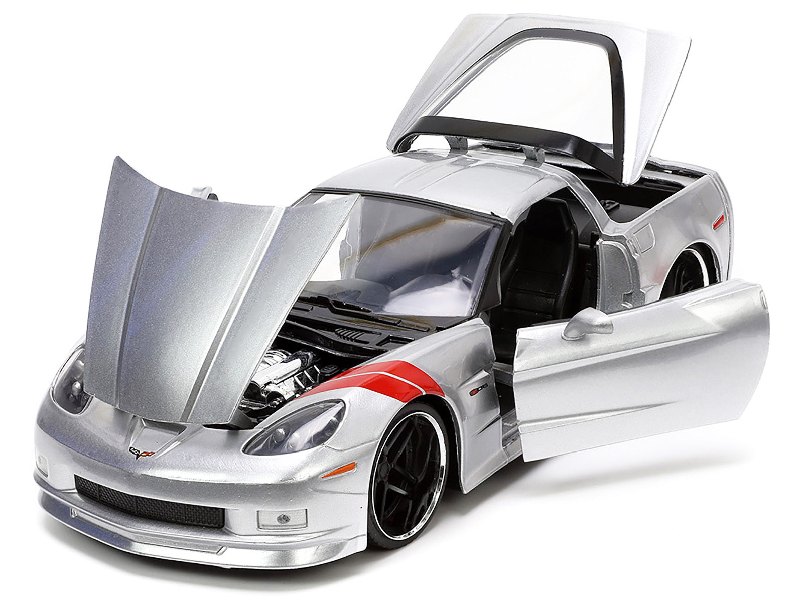 2006 Chevrolet Corvette Z06 Silver Metallic with Red Stripes "Bigtime Muscle" Series 1/24 Diecast Model Car by Jada Jada