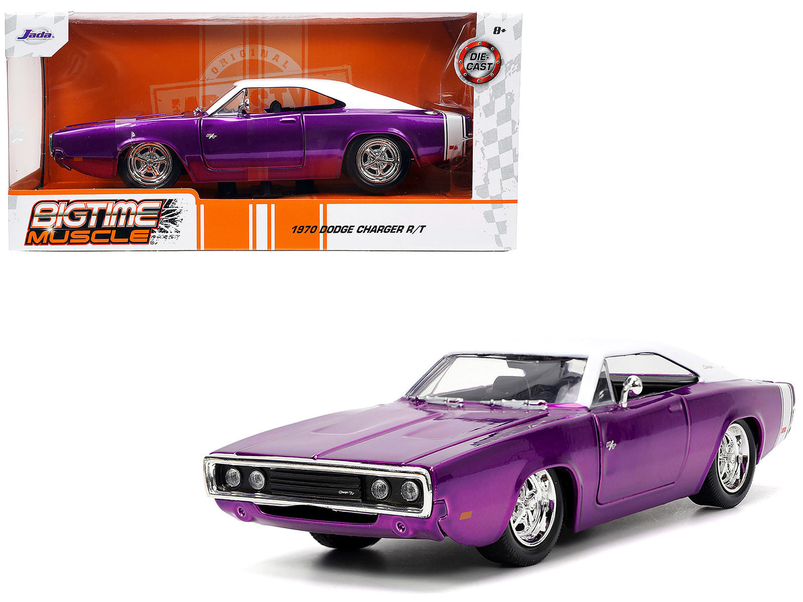 1970 Dodge Charger R/T Purple Metallic with White Top and Tail Stripe "Bigtime Muscle" Series 1/24 Diecast Model Car by Jada Jada