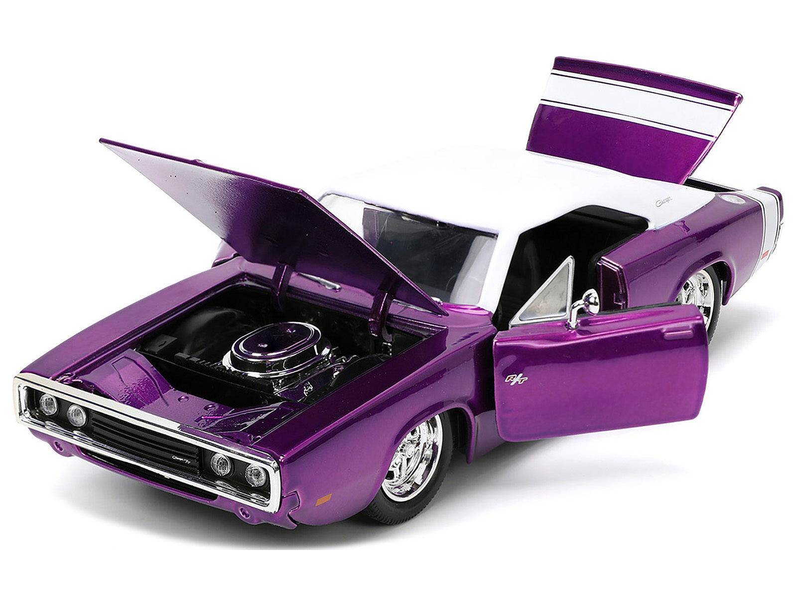 1970 Dodge Charger R/T Purple Metallic with White Top and Tail Stripe "Bigtime Muscle" Series 1/24 Diecast Model Car by Jada Jada