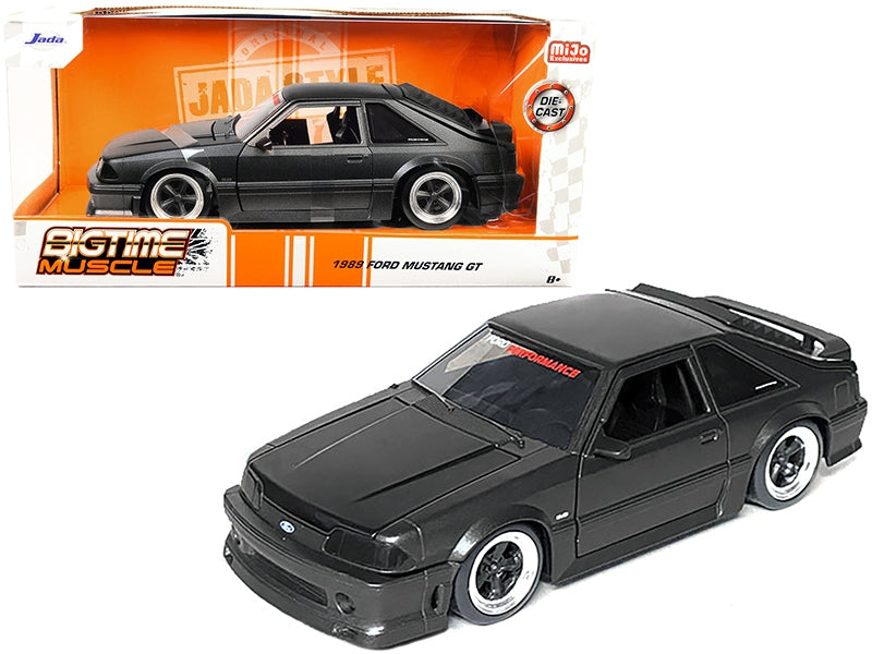 1989 Ford Mustang GT 5.0 Matt Black Metallic with Matt Black Hood "Bigtime Muscle" Series 1/24 Series Diecast Model Car by Jada Jada