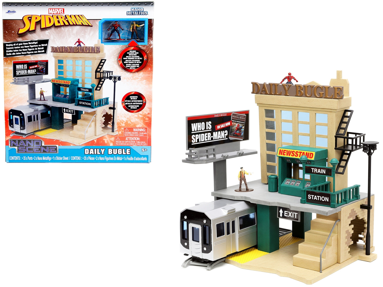 "Daily Bugle" and Subway Diorama Set with Spider-Man and J. Jonah Jameson Diecast Figures "Marvel's Spider-Man" "Nano Scene" Series Models by Jada Jada