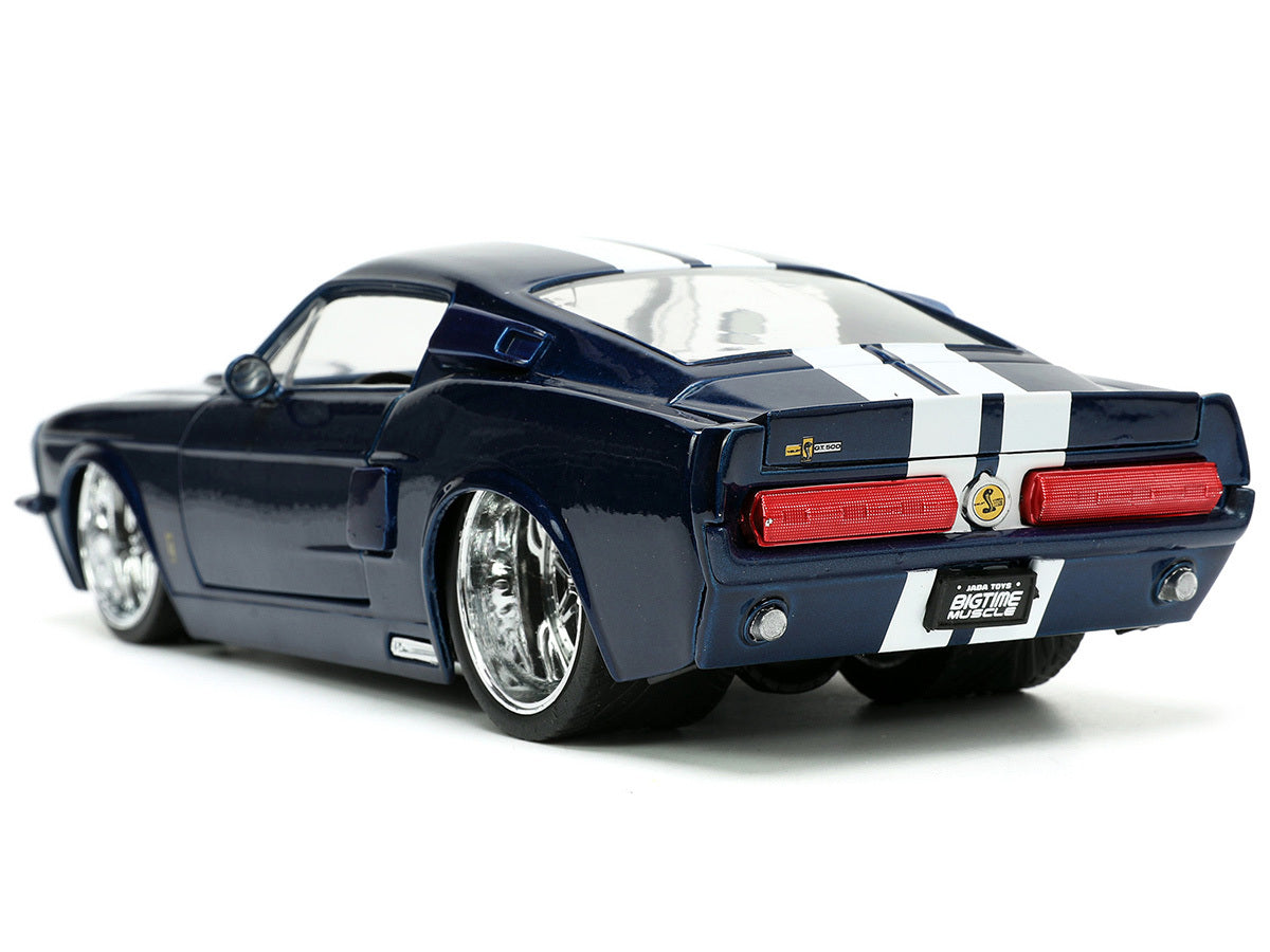 1967 Ford Mustang Shelby GT500 Dark Blue Metallic with White Stripes "Bigtime Muscle" Series 1/24 Diecast Model Car by Jada Jada