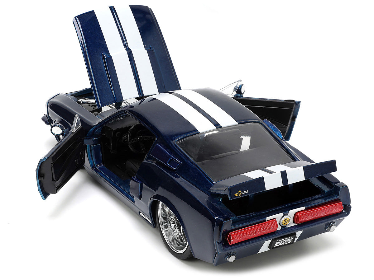 1967 Ford Mustang Shelby GT500 Dark Blue Metallic with White Stripes "Bigtime Muscle" Series 1/24 Diecast Model Car by Jada Jada