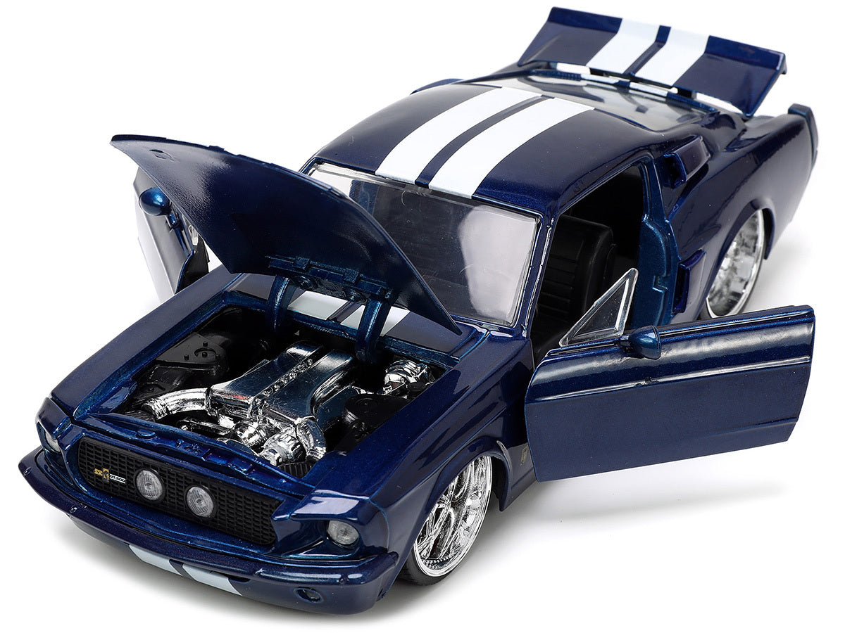 1967 Ford Mustang Shelby GT500 Dark Blue Metallic with White Stripes "Bigtime Muscle" Series 1/24 Diecast Model Car by Jada Jada