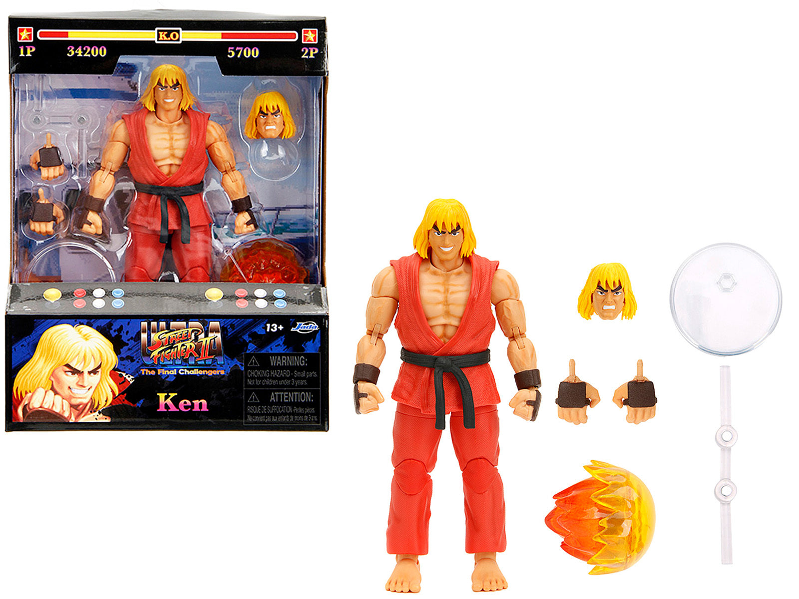 Ken 6" Moveable Figure with Accessories and Alternate Head and Hands "Ultra Street Fighter II: The Final Challengers" (2017) Video Game Model by Jada Jada