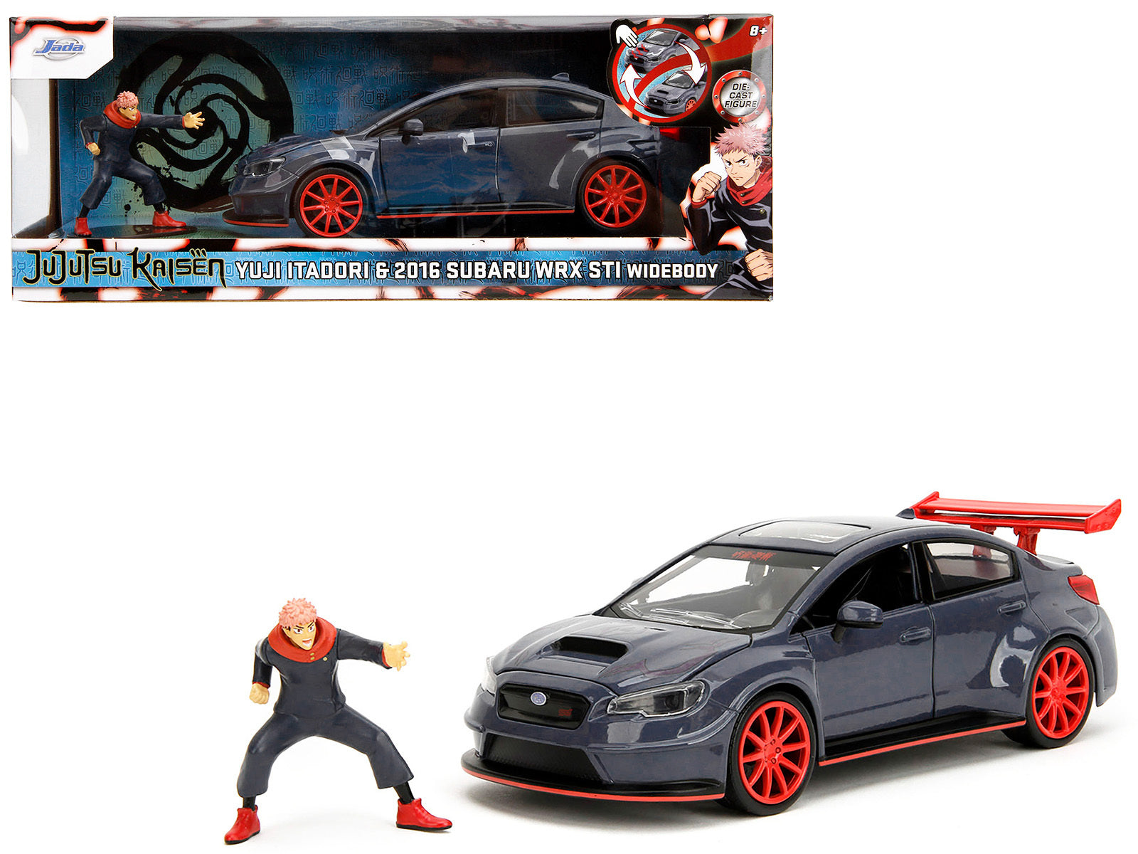 2016 Subaru WRX STI Widebody Dark Blue and Yuji Itadori Diecast Figure "Jujutsu Kaisen" (2020-2023) TV Series "Anime Hollywood Rides" Series 1/24 Diecast Model Car by Jada Jada