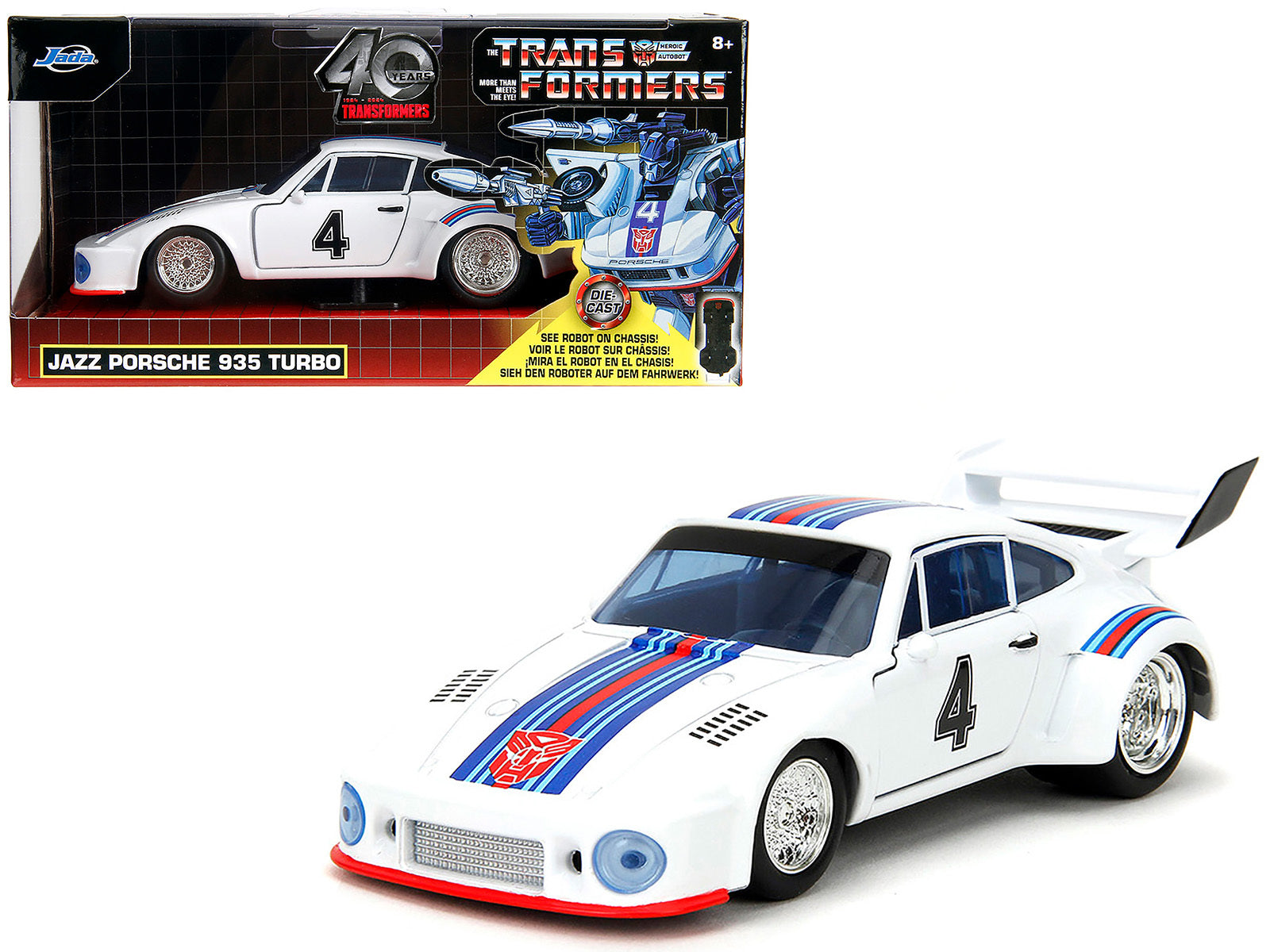 Porsche 935 Turbo #4 "Jazz" White with Blue and Red Stripes "Transformers" "Hollywood Rides" Series 1/32 Diecast Model Car by Jada Jada