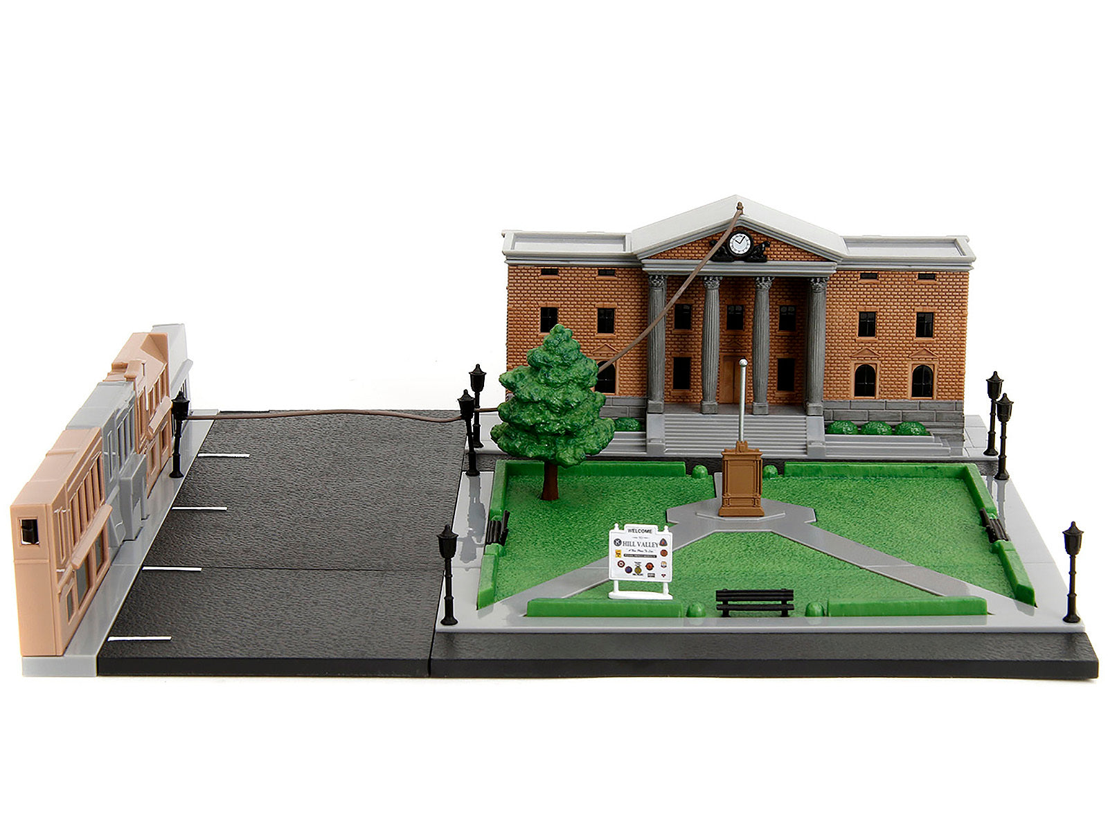 Hill Valley Courthouse Diorama with Black Pickup Truck and Delorean "Back to the Future" (1985) Movie "Nano Scene" Series Model by Jada Jada