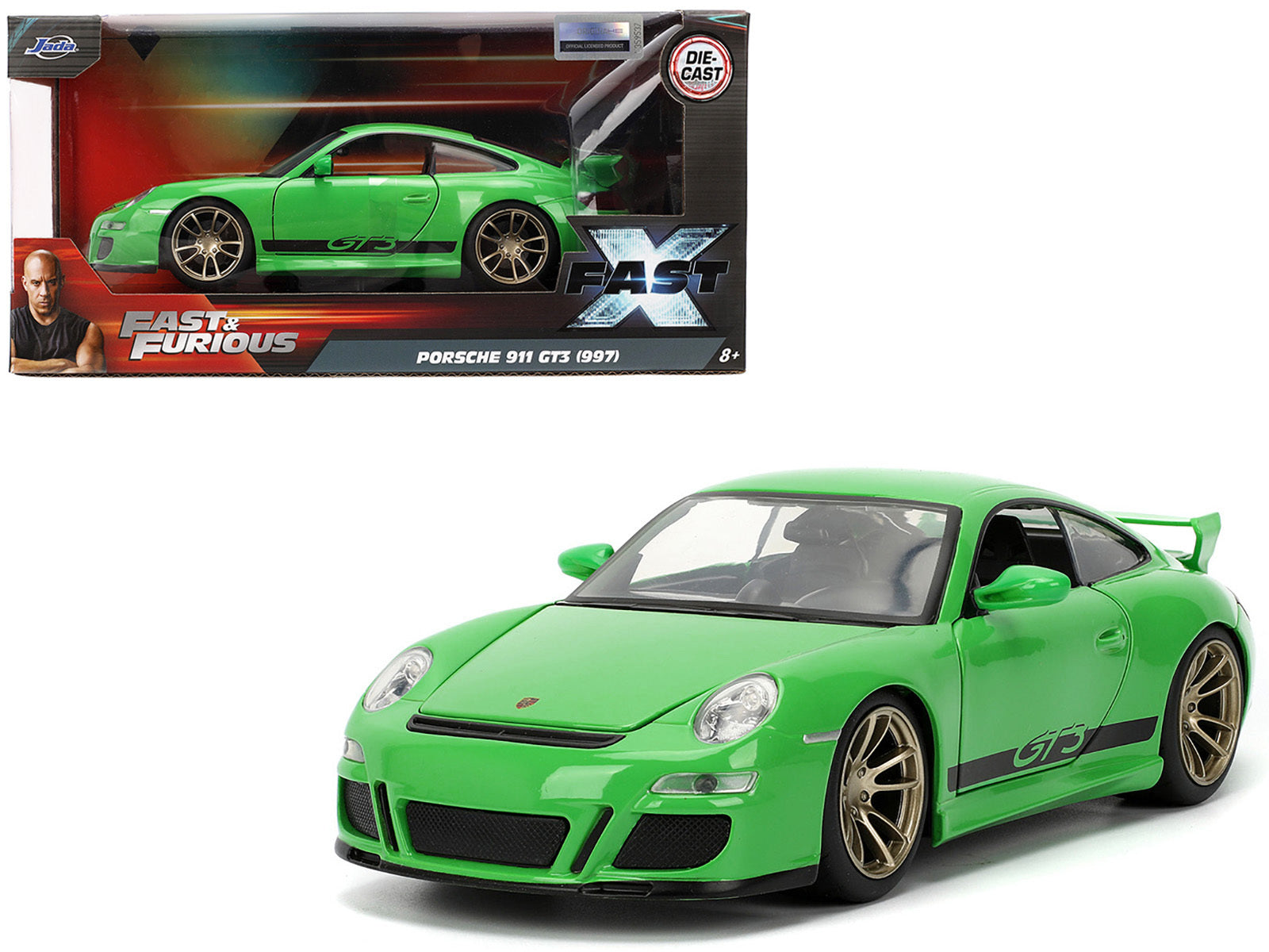 Porsche 911 GT3 (997) Green with Black Accents "Fast X" (2023) Movie "Fast & Furious" Series 1/24 Diecast Model Car by Jada Jada