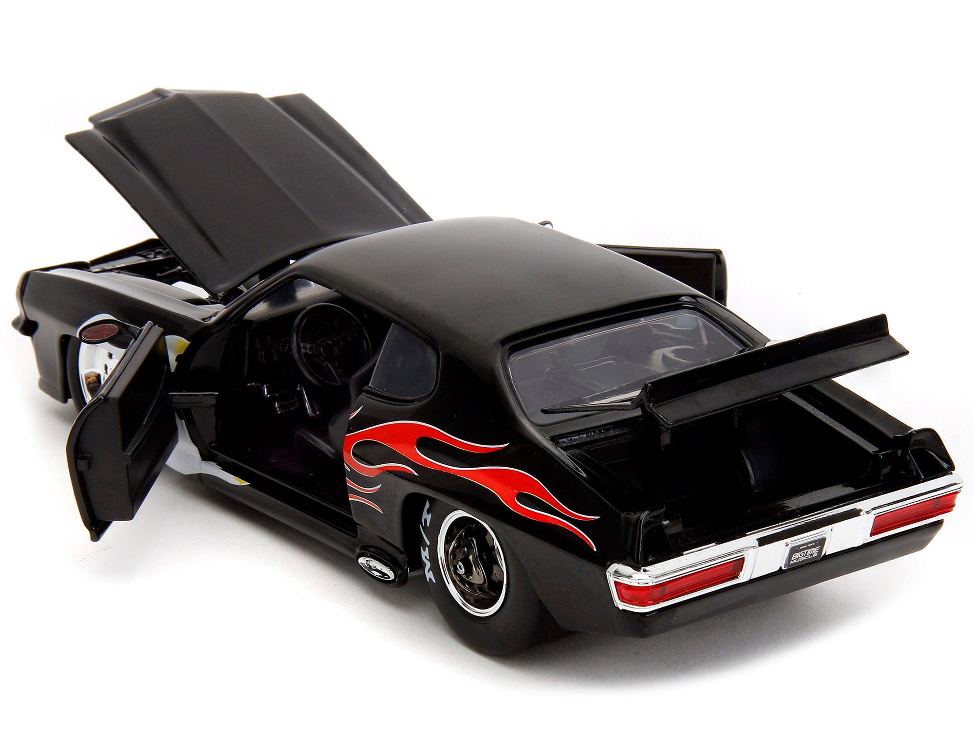 1971 Pontiac GTO Black with Flame Graphics "Bigtime Muscle" Series 1/24 Diecast Model Car by Jada Jada