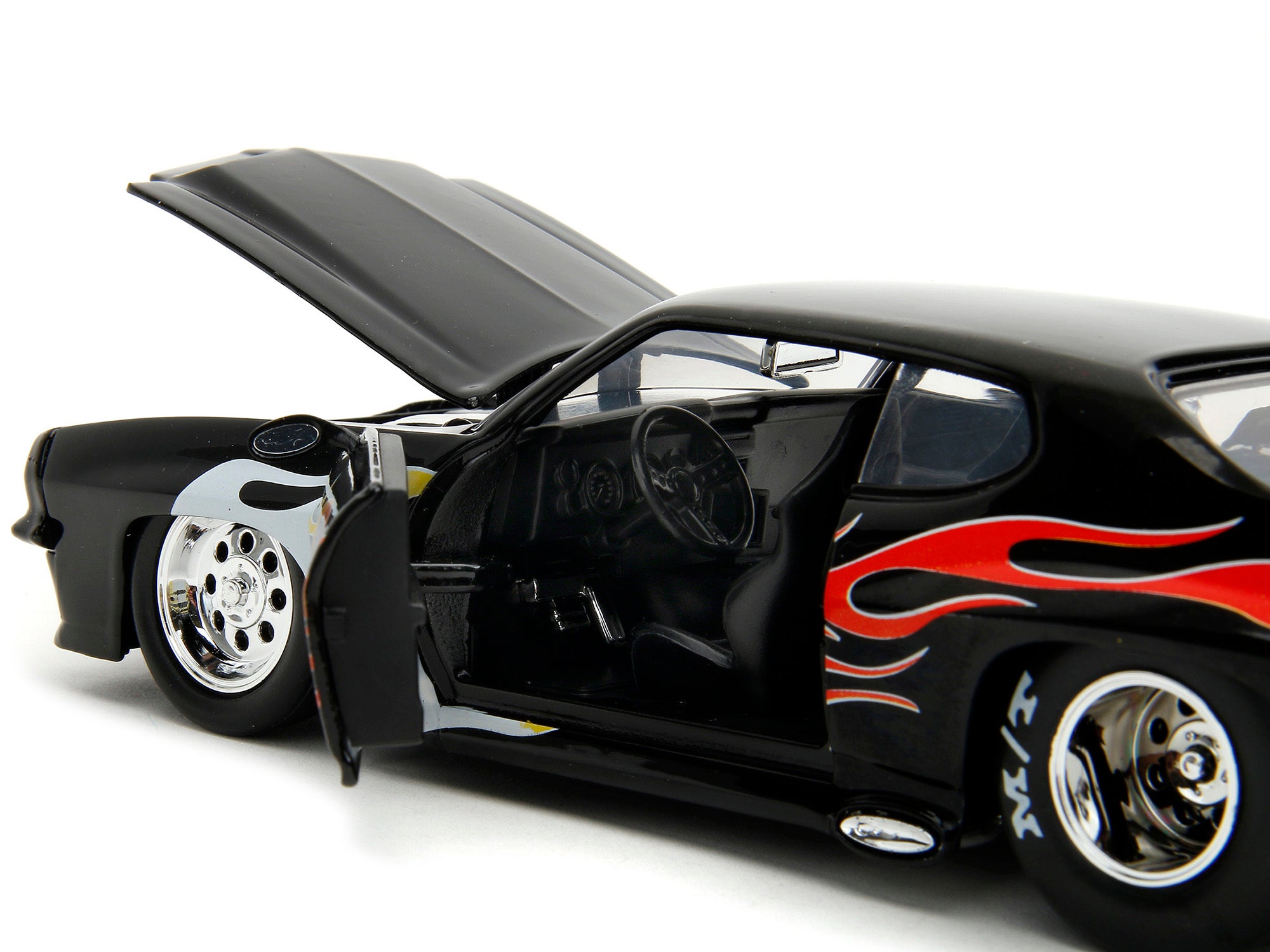 1971 Pontiac GTO Black with Flame Graphics "Bigtime Muscle" Series 1/24 Diecast Model Car by Jada Jada