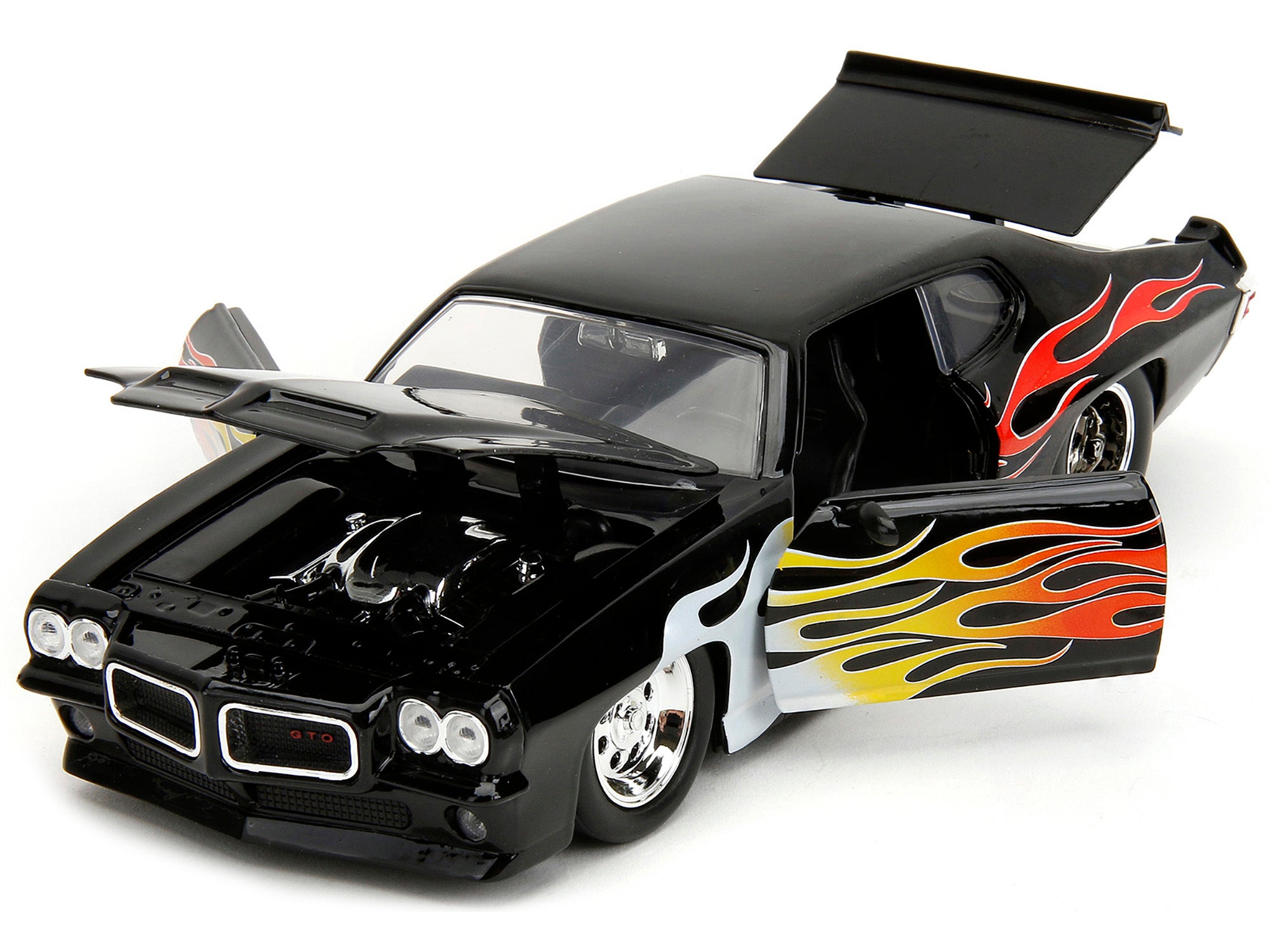 1971 Pontiac GTO Black with Flame Graphics "Bigtime Muscle" Series 1/24 Diecast Model Car by Jada Jada