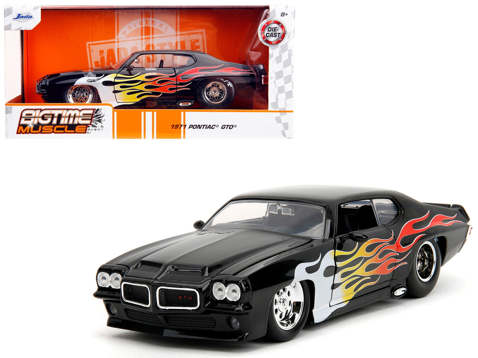 1971 Pontiac GTO Black with Flame Graphics "Bigtime Muscle" Series 1/24 Diecast Model Car by Jada Jada