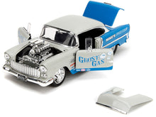 Load image into Gallery viewer, 1955 Chevrolet Bel Air &quot;Ghost Gas - Mike&#39;s Speed Equip&quot; Light Gray and Blue &quot;Bigtime Muscle&quot; Series 1/24 Diecast Model Car by Jada Jada
