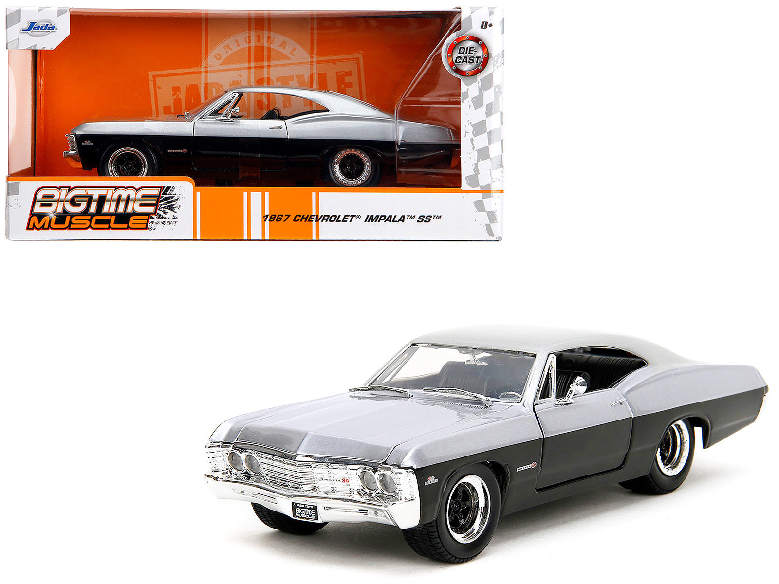 1967 Chevrolet Impala SS Silver Metallic and Black "Bigtime Muscle" Series 1/24 Diecast Model Car by Jada Jada