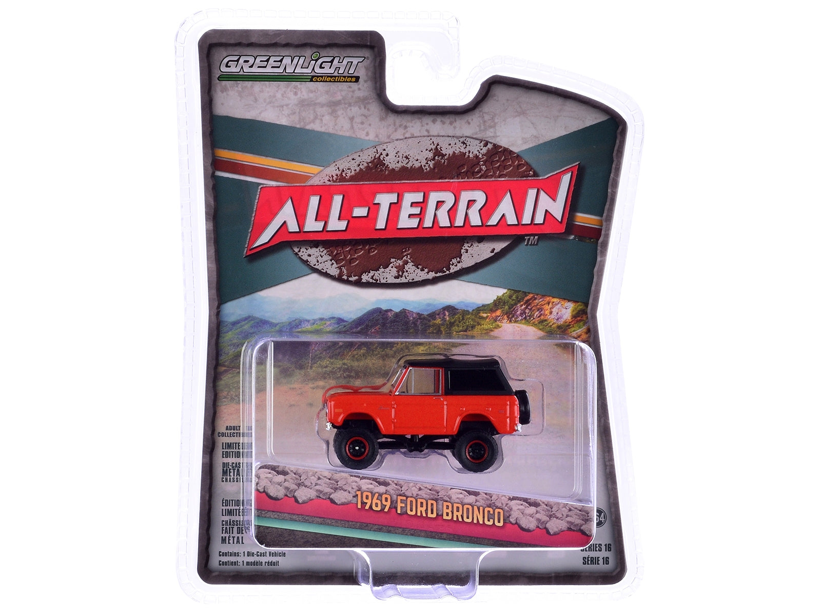 1969 Ford Bronco Poppy Red with Black Soft Top "All Terrain" Series 16 1/64 Diecast Model Car by Greenlight Greenlight