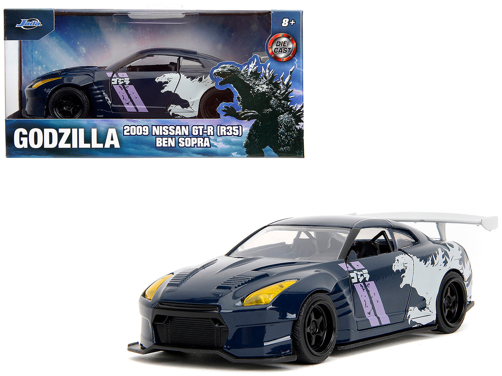 2009 Nissan GT-R (R35) Ben Sopra Dark Blue with Graphics "Godzilla" "Hollywood Rides" Series 1/32 Diecast Model Car by Jada Jada