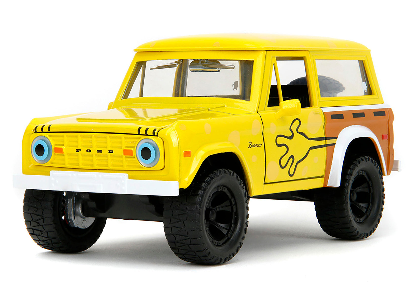 1973 Ford Bronco Yellow with Graphics and SpongeBob SquarePants Diecast Figure "SpongeBob SquarePants" (1999-Current) TV Series "Hollywood Rides" Series 1/24 Diecast Model Car by Jada Jada