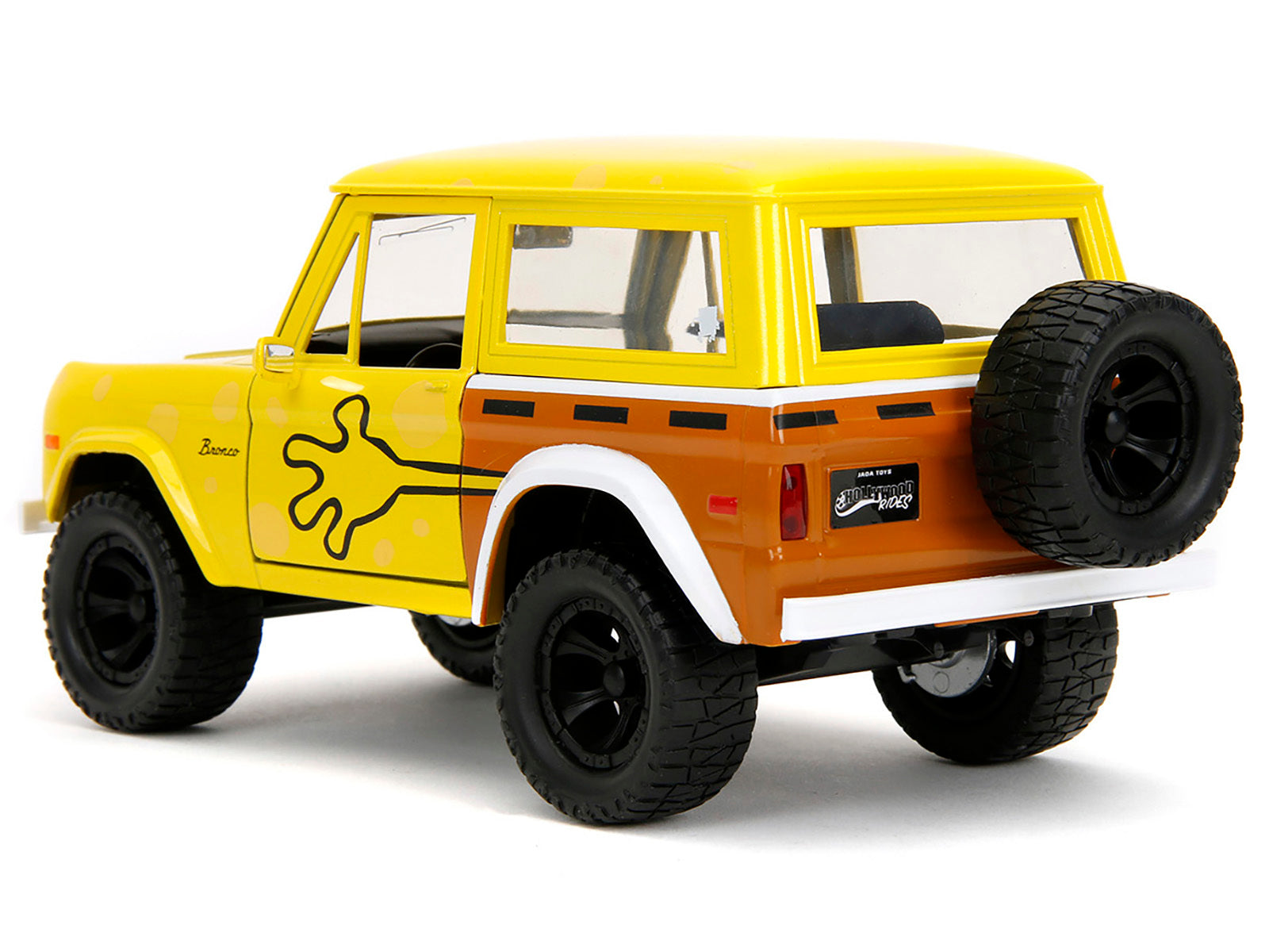 1973 Ford Bronco Yellow with Graphics and SpongeBob SquarePants Diecast Figure "SpongeBob SquarePants" (1999-Current) TV Series "Hollywood Rides" Series 1/24 Diecast Model Car by Jada Jada