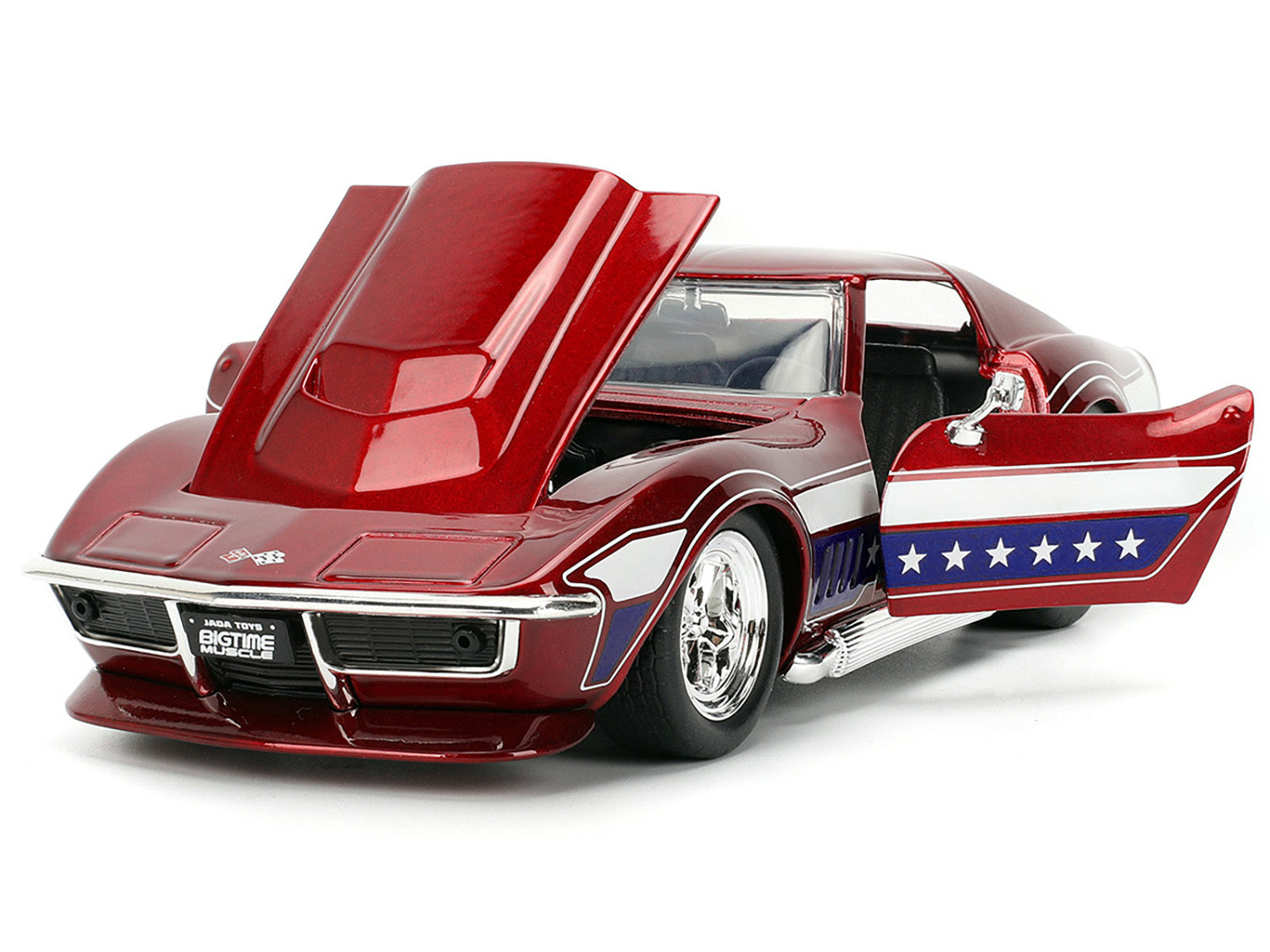 1969 Chevrolet Corvette Stingray ZL1 Red Metallic with Stars and Stripes Graphics "Bigtime Muscle" Series 1/24 Diecast Model Car by Jada Jada